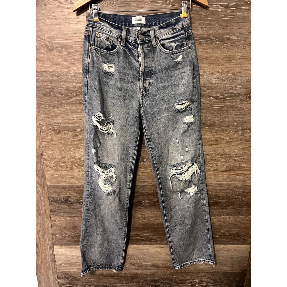 Pistola jeans size 26 distressed butterfly buttons excellent blue evereve